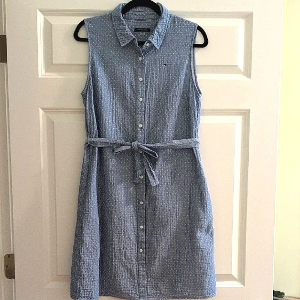 Tommy Hilfiger Polka Dot Print Sleeveless Cotton Shirt Dress Size 10
